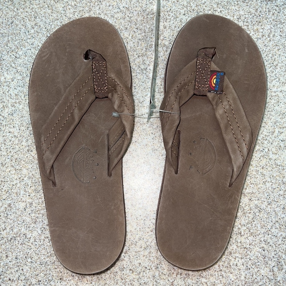 Premier Leather Expresso Brown Kids RAINBOW flip flops Brand New!! - Picture 2 of 9